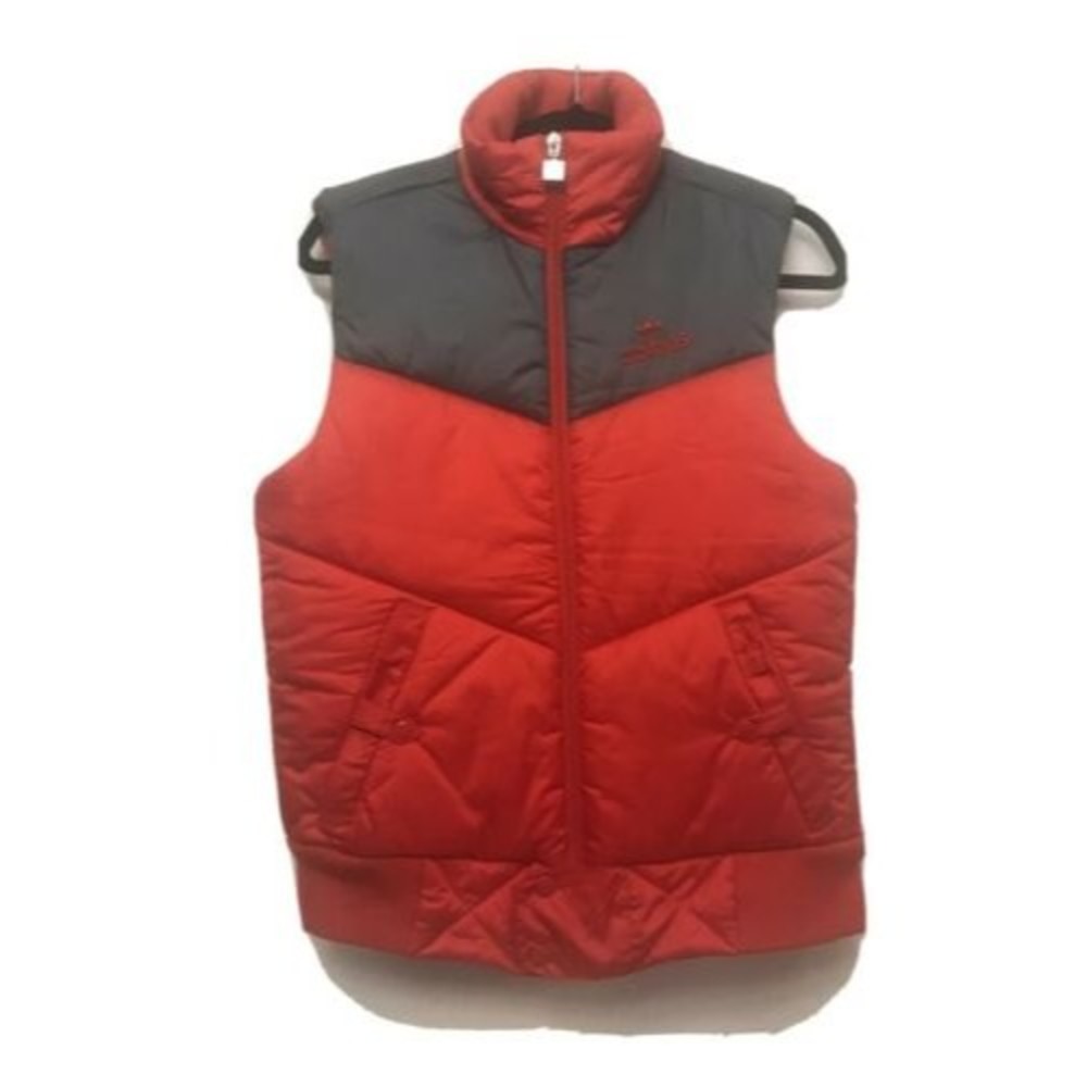 Adidas Classic Puffer Vest Red Gray Color Blocked 3 stripes Size XS EUC